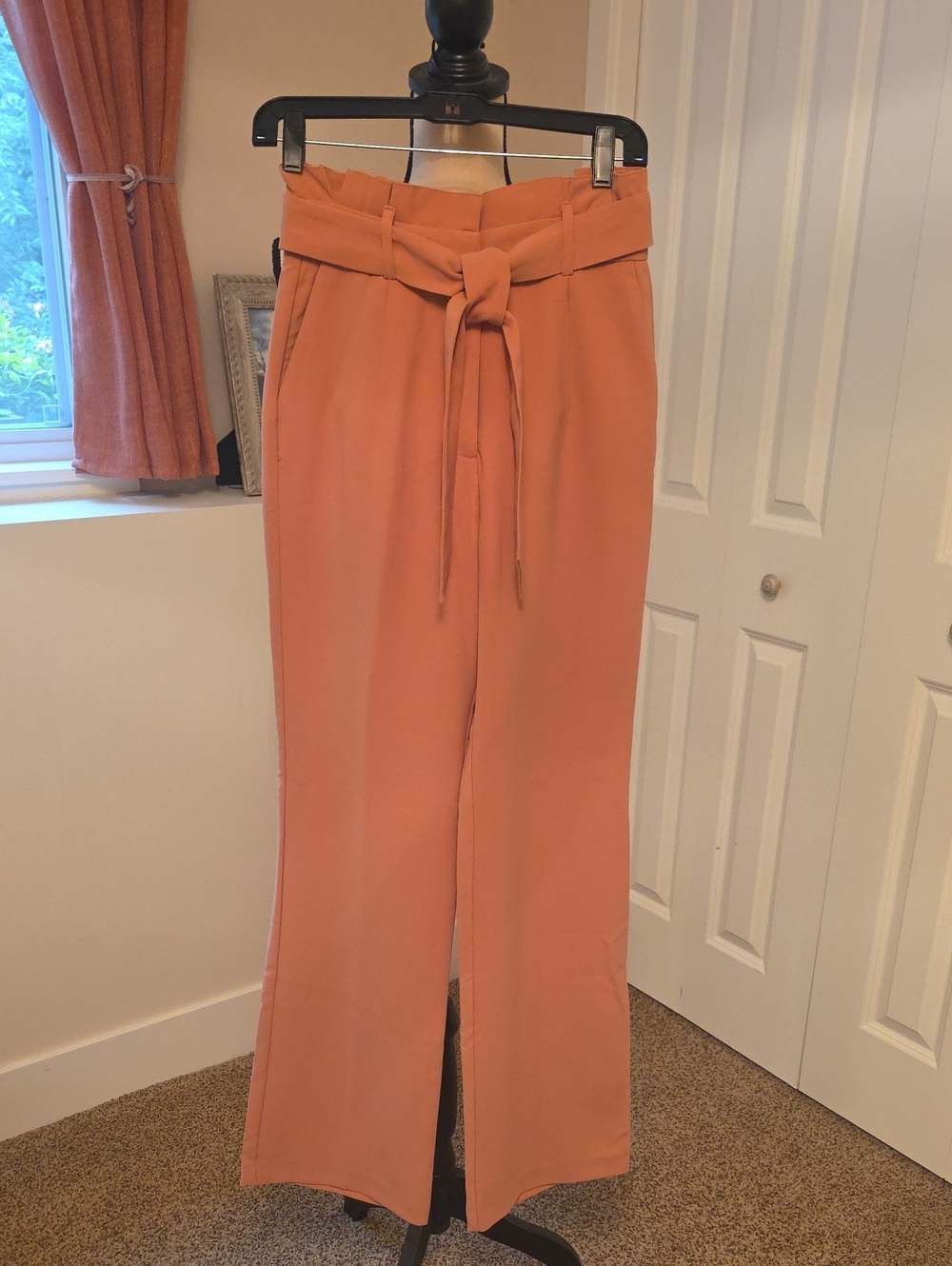 bebe Dusty Rose High-Waist Tie-Waist Wide Leg Pants